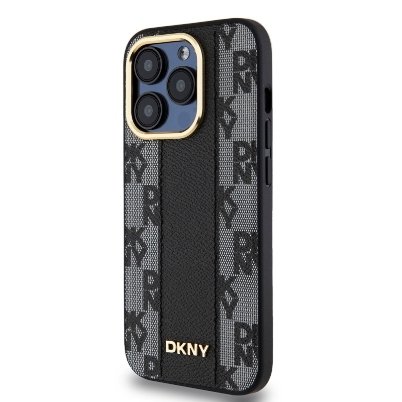 DKNY PU Leather Checkered Pattern Magsafe Zadný Kryt pre iPhone 15 Pro Black