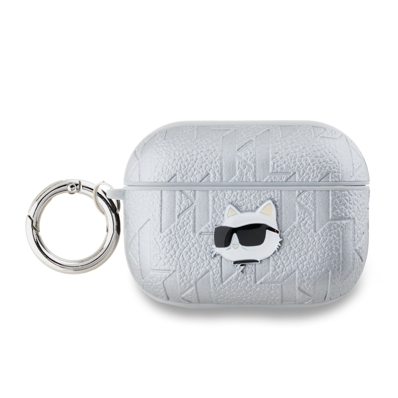 Karl Lagerfeld PU Embossed Choupette Head Puzdro pre AirPods Pro 2 Silver