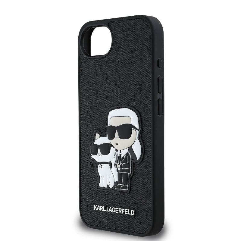 Karl Lagerfeld PU Saffiano Karl and Choupette Zadný Kryt pre iPhone 16e Black