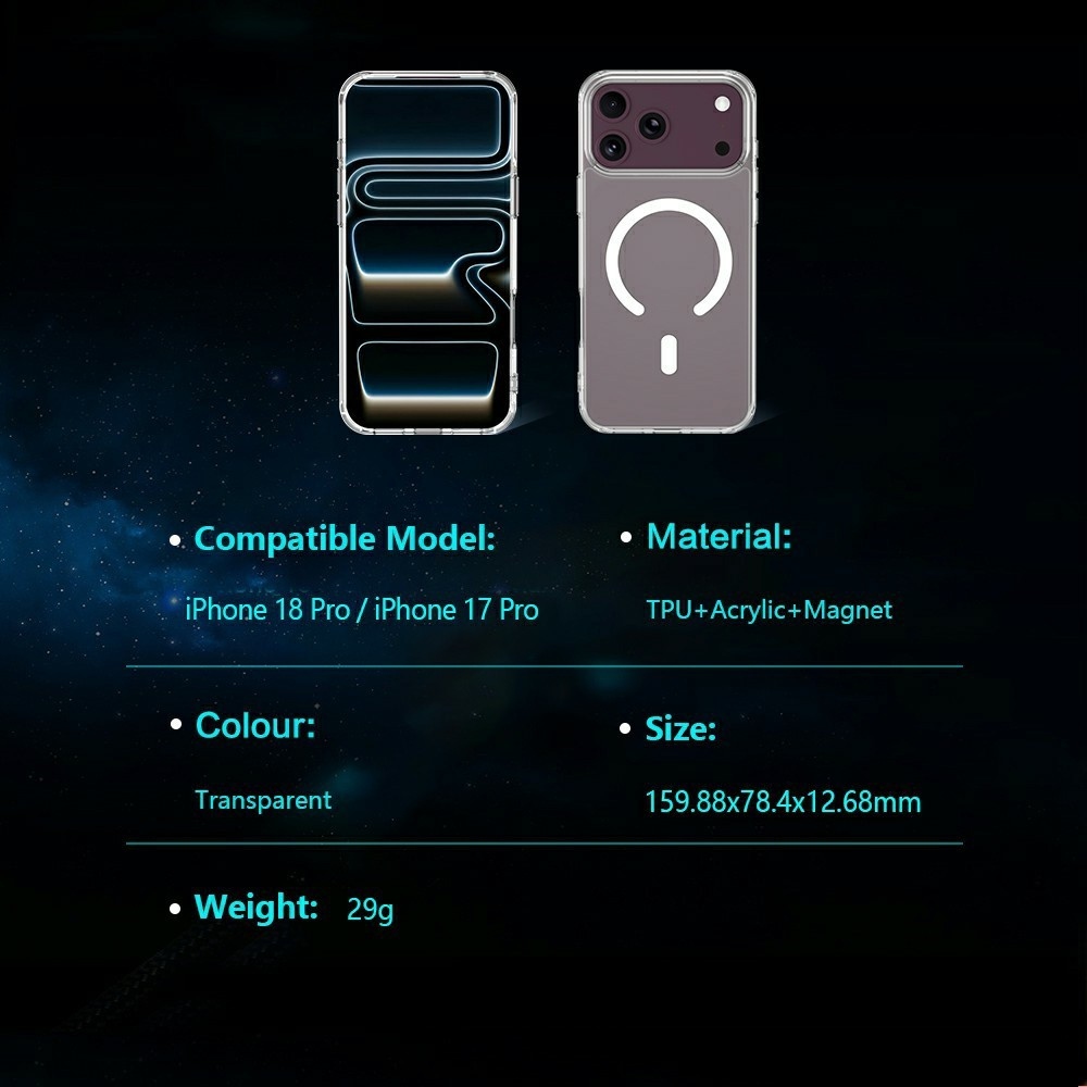 Acryle gélový obal s pevným chrbtom a MagSafe na iPhone 18 Pro/17 Pro - priehľadný