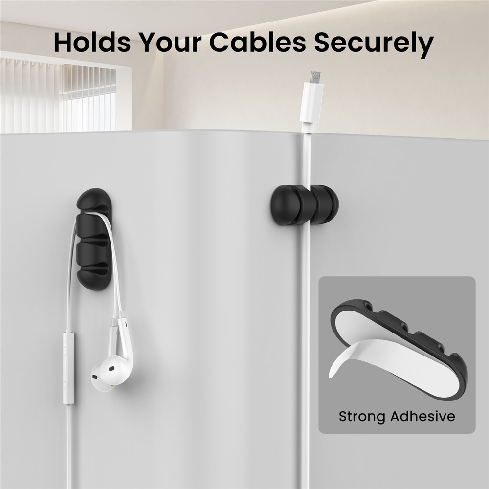 Silikónový držiak káblov s 3 drážkami a samolepiacim uchytením - čierny