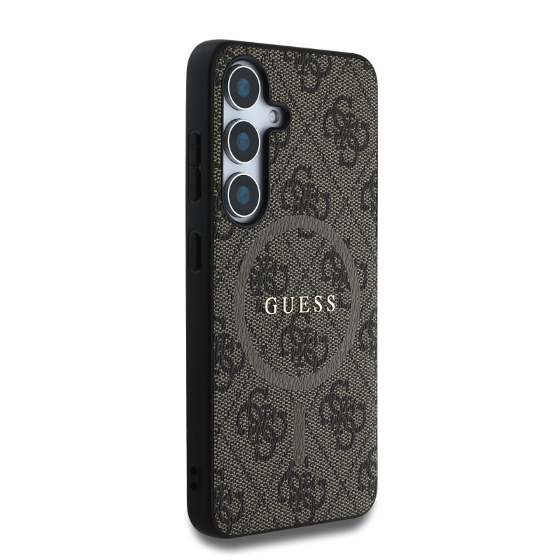 Guess PU Leather 4G Colored Ring MagSafe Zadný Kryt pre Samsung Galaxy S25 Brown