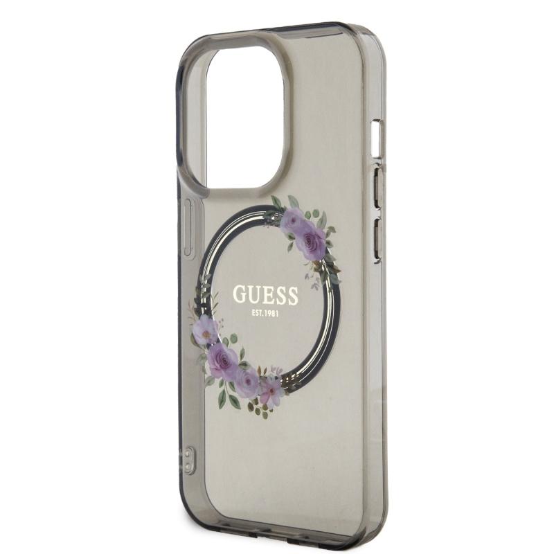 Guess PC/TPU Flowers Ring Glossy Logo MagSafe Zadný Kryt pre iPhone 13 Pro Black