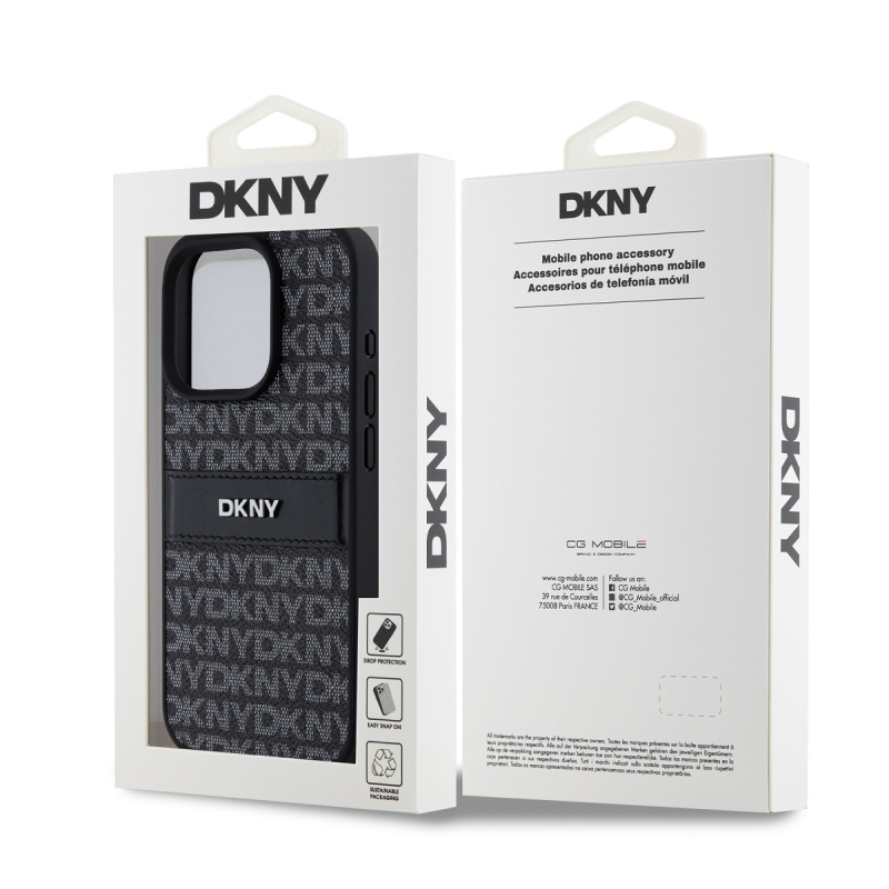 DKNY PU Leather Repeat Pattern Tonal Stripe Zadný Kryt pre iPhone 14 Pro Black