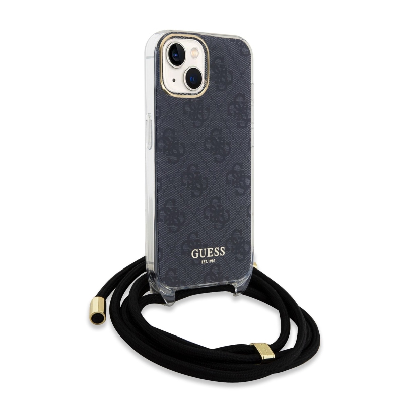 Guess IML 4G Printed Crossbody Popruh Zadný Kryt pre iPhone 15 Black