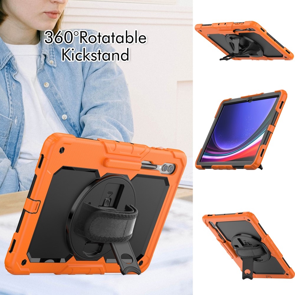 Kick odolný kryt s úchopom na ruku pre Samsung Galaxy Tab S9 Ultra - oranžový