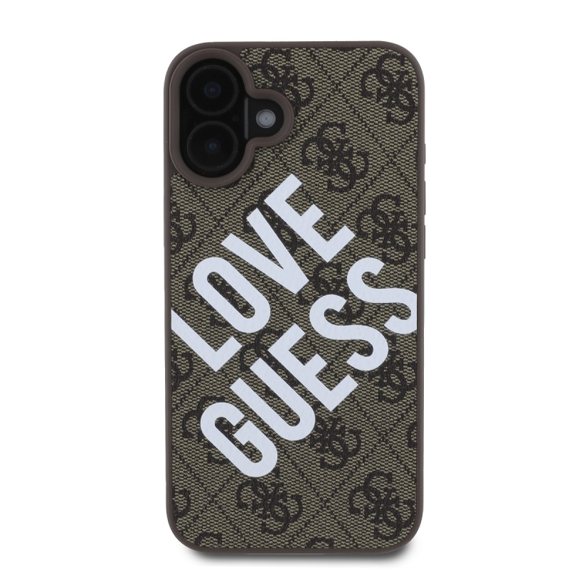 Guess PU Leather 4G Big Love Logo MagSafe Zadný Kryt pre iPhone 16 Brown