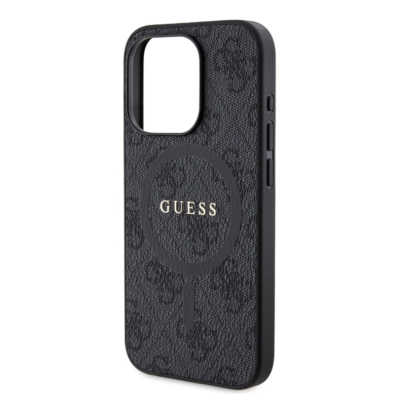 Guess PU Leather 4G Colored Ring MagSafe Zadný Kryt pre iPhone 15 Pro Black