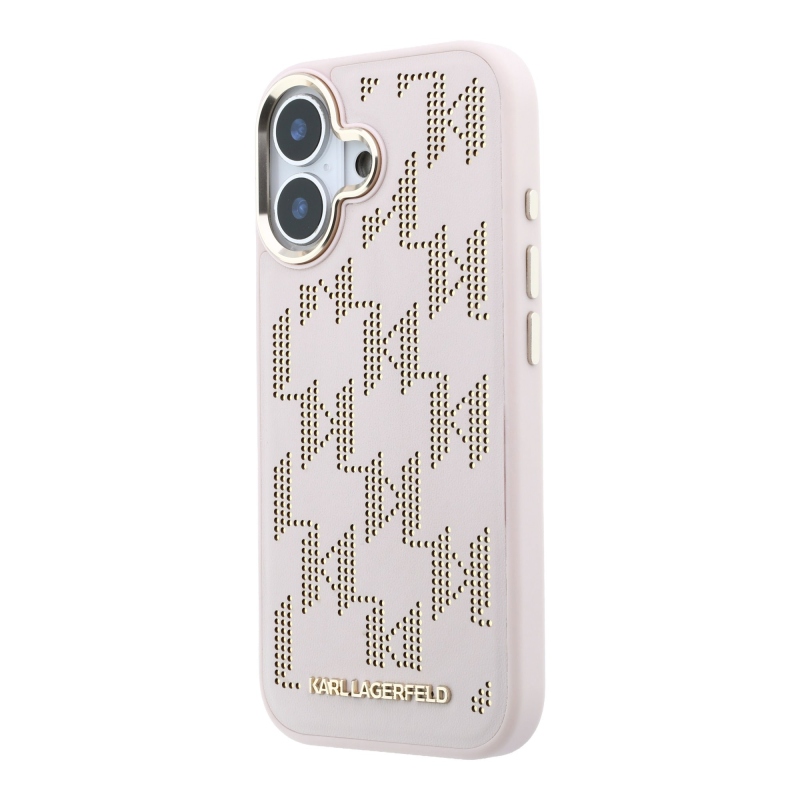 Karl Lagerfeld PU perforovaný Monogram MagSafe zadný kryt pre iPhone 17, ružový