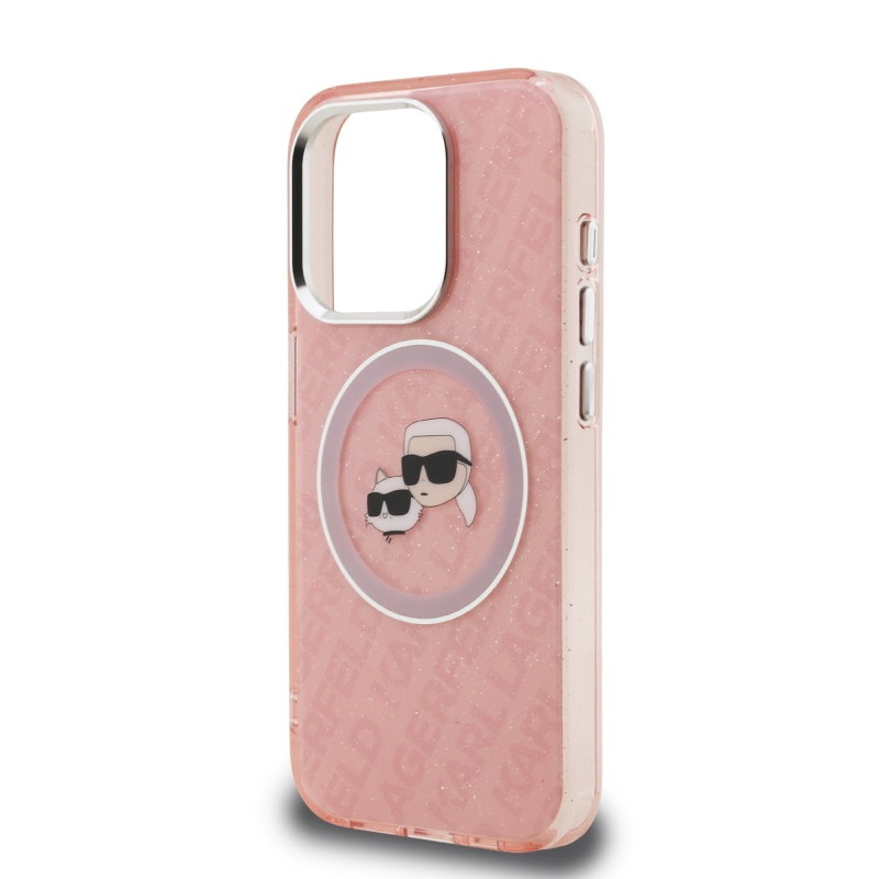 Karl Lagerfeld IML K&CH Heads Repeated Logo MagSafe Zadný Kryt pre iPhone 15 Pro Pink