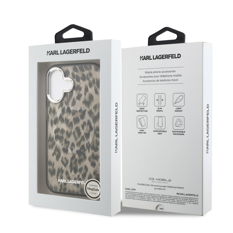 Karl Lagerfeld IML Leopard MagSafe Zadní Kryt pro iPhone 16 Brown
