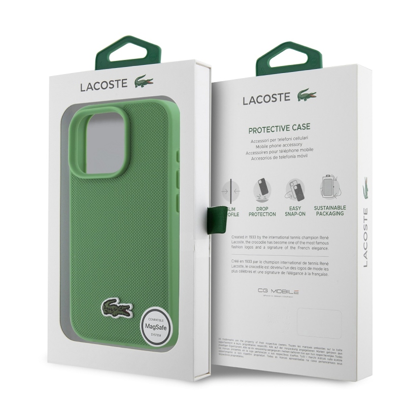 Lacoste Iconic Petit Pique Woven Logo MagSafe Zadný Kryt pre iPhone 16 Pro Green