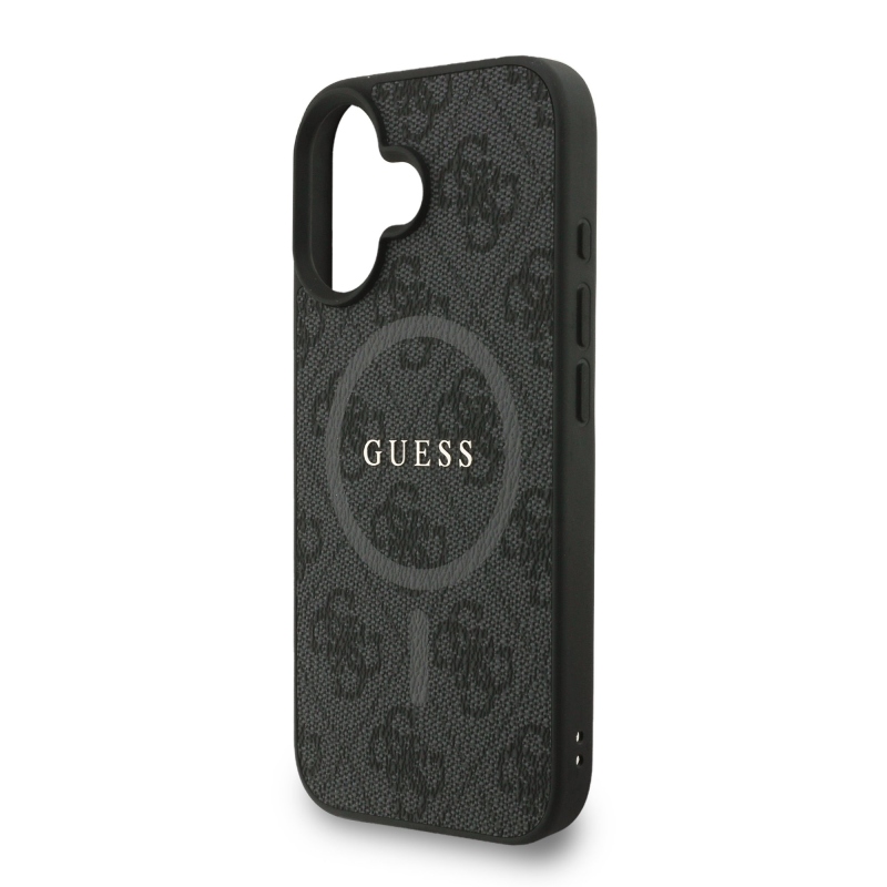 Guess PU Leather 4G Colored Ring Strap MagSafe Zadný Kryt pre iPhone 16 Black