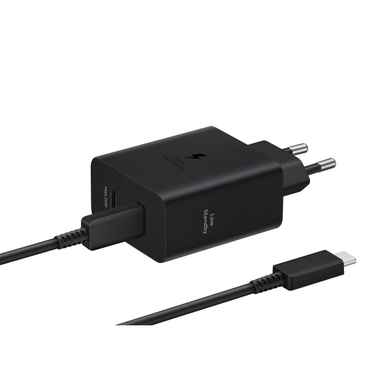 EP-T5020XBE Samsung Dual USB-C 50W Cestovná nabíjačka + USB-C Dátový Kábel Black