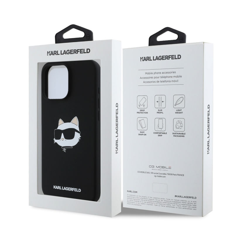 Karl Lagerfeld Liquid Silicone Choupette Head MagSafe Zadný Kryt pre iPhone 16 Pro Black