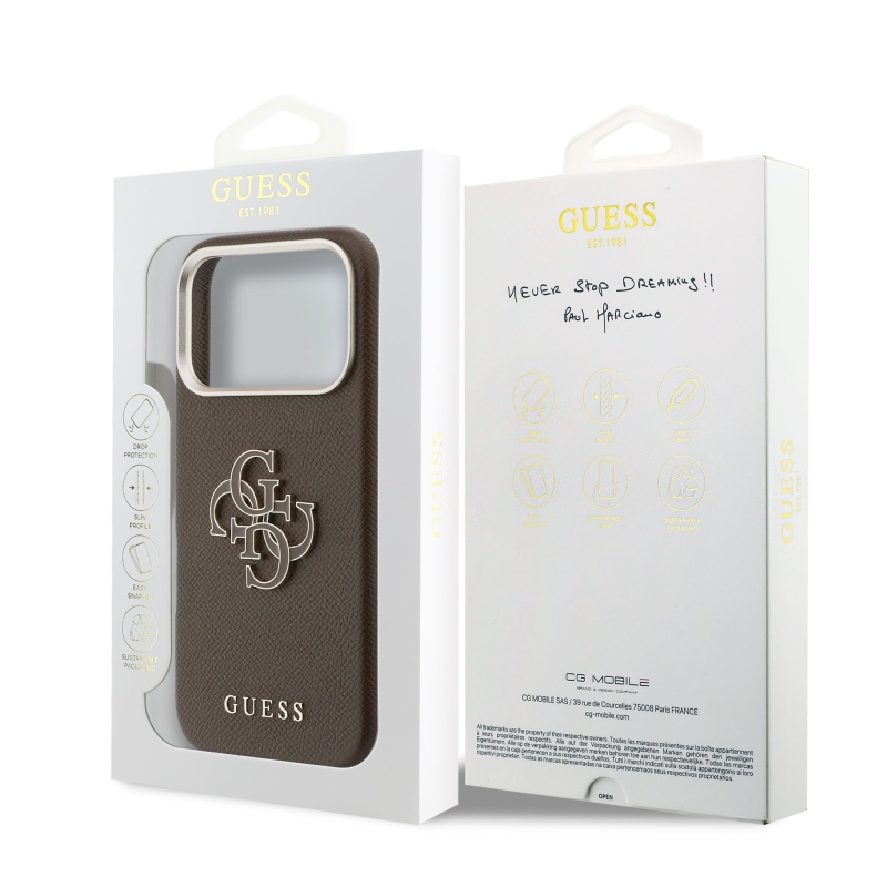 Zadný kryt s logom Guess PU Resin pre iPhone 17 Pro Brown
