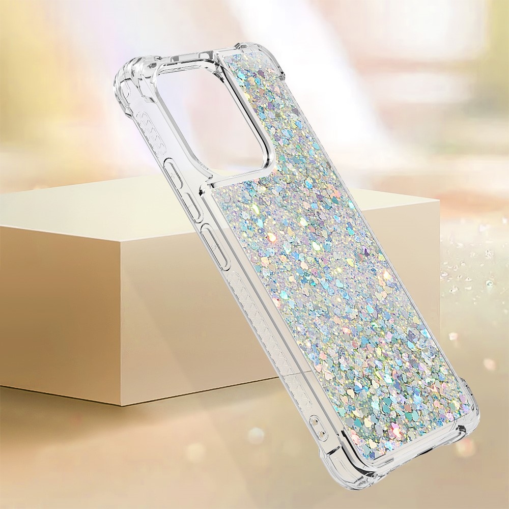 Glitter gélový presýpací obal na Xiaomi Redmi Note 13 - strieborný/srdiečka