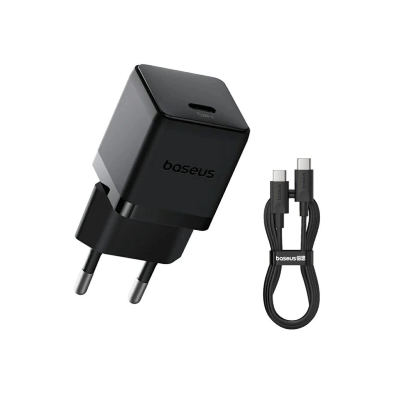 Rýchla nabíjačka Baseus Palm USB-C 20W + dátový kábel USB-C/USB-C 1m čierna