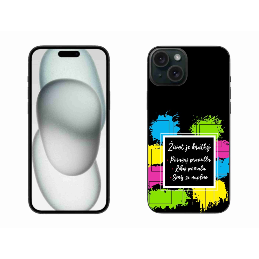Gélový kryt mmCase na iPhone 15 Plus - citát 5 čierne pozadie