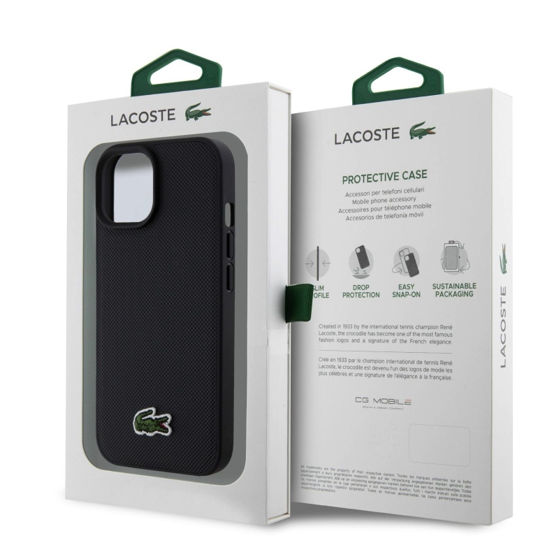 Lacoste Iconic Petit Pique Woven Logo Magsafe Zadný Kryt pre iPhone 15 Black