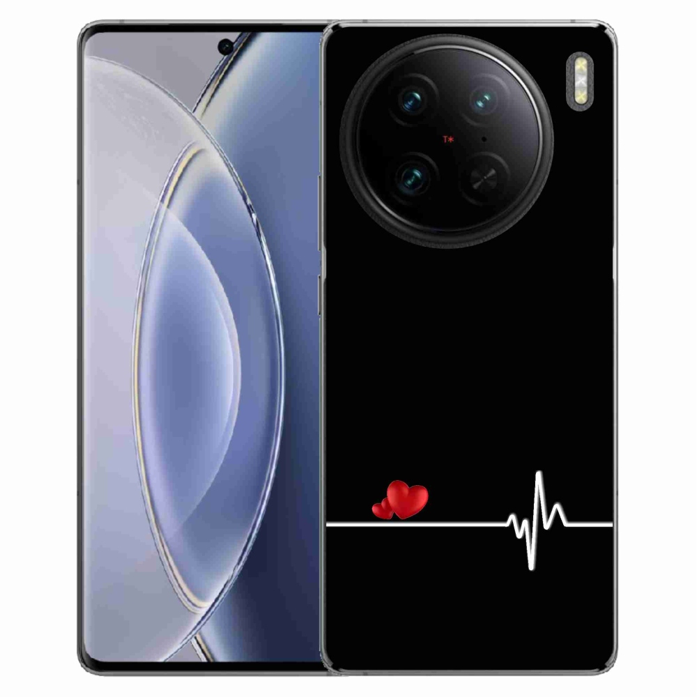 Gélový kryt mmCase na Vivo X90 Pro - srdce a tep čierne pozadie