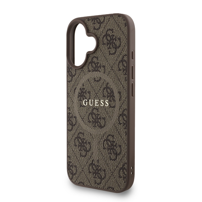 Guess PU Leather 4G Colored Ring Strap MagSafe Zadný Kryt pre iPhone 16 Brown