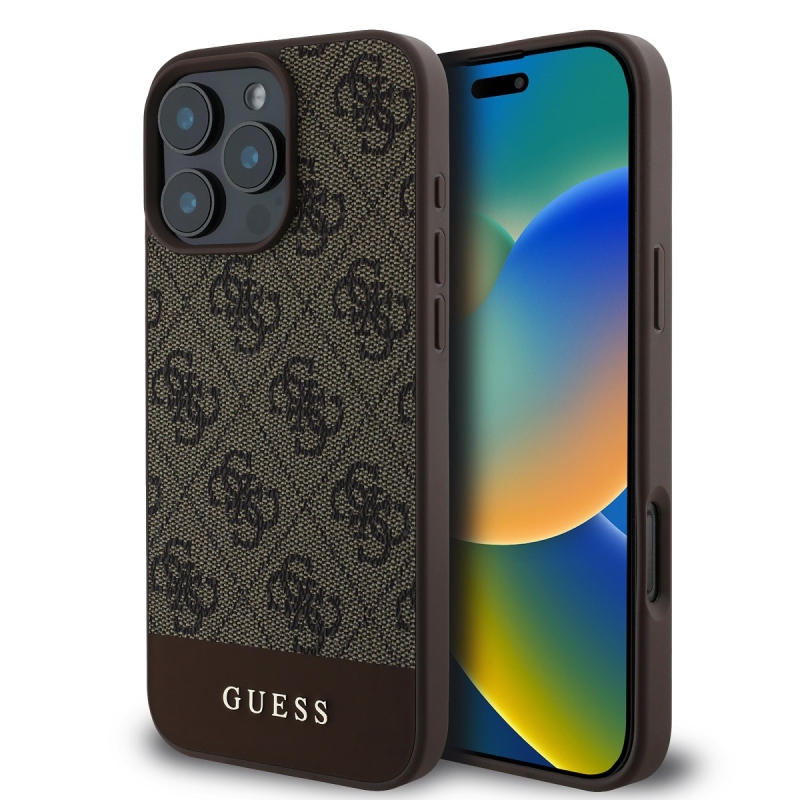 Guess PU 4G Stripe Zadný Kryt pre iPhone 16 Pro Max Brown