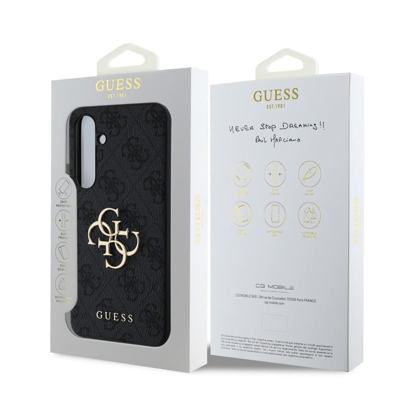 Guess PU 4G Metal Logo Zadní Kryt pre Samsung Galaxy S24 FE Grey