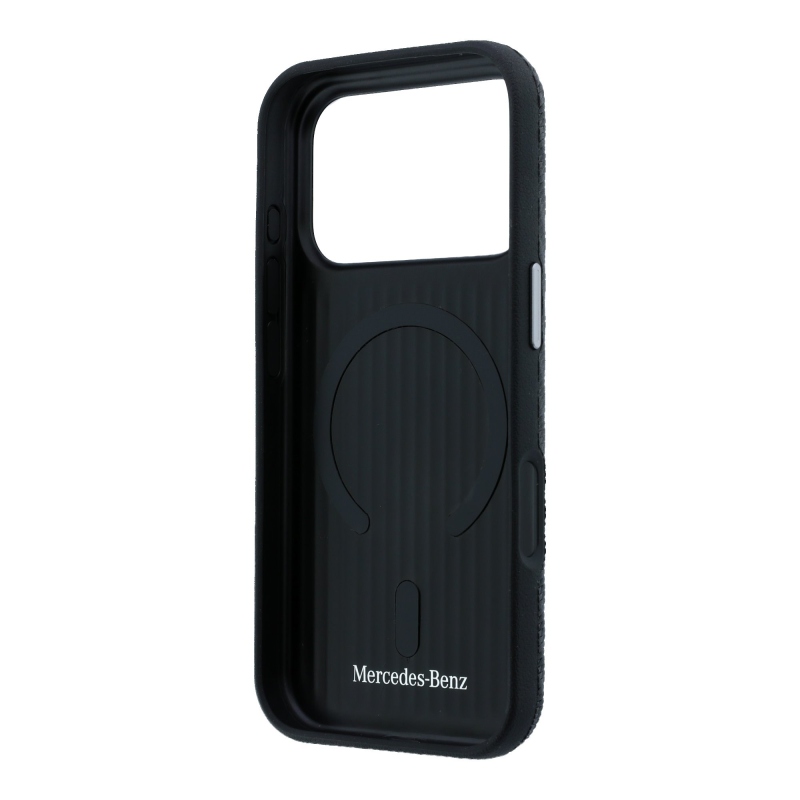 Mercedes PU kožený poloobalový zadný kryt MagSafe pre iPhone 17 Pro Black