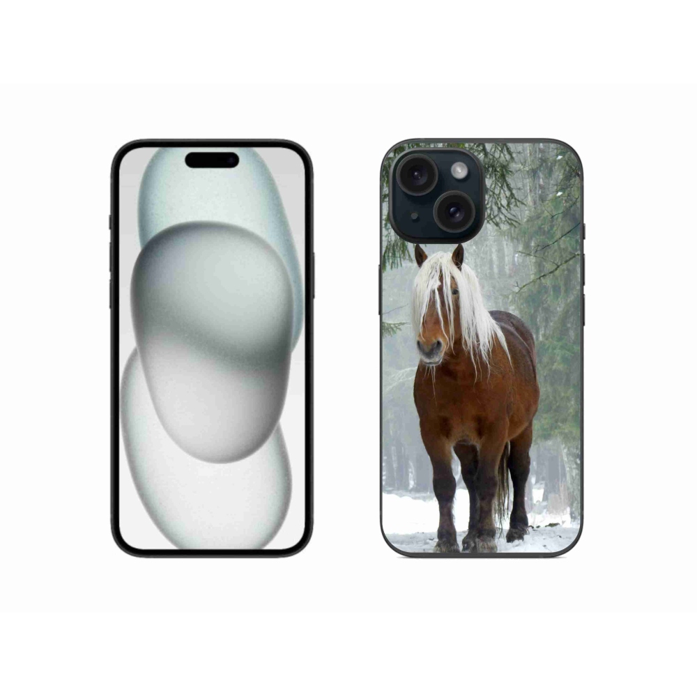 Gélový obal mmCase na iPhone 15 - kôň v lese