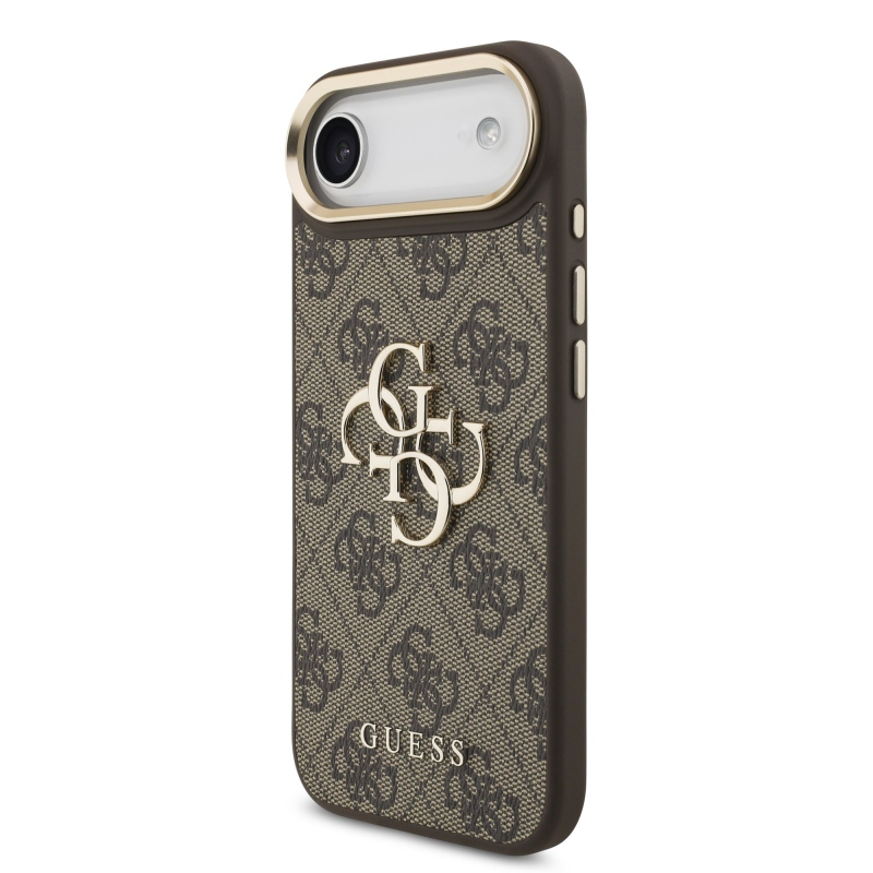 Guess PU kožený 4G kovové logo Gold Frame zadný kryt pre iPhone Air Brown