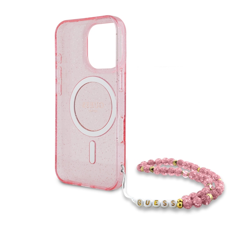 Guess IML Glitter Strap MagSafe Zadný Kryt pre iPhone 16 Pro Pink