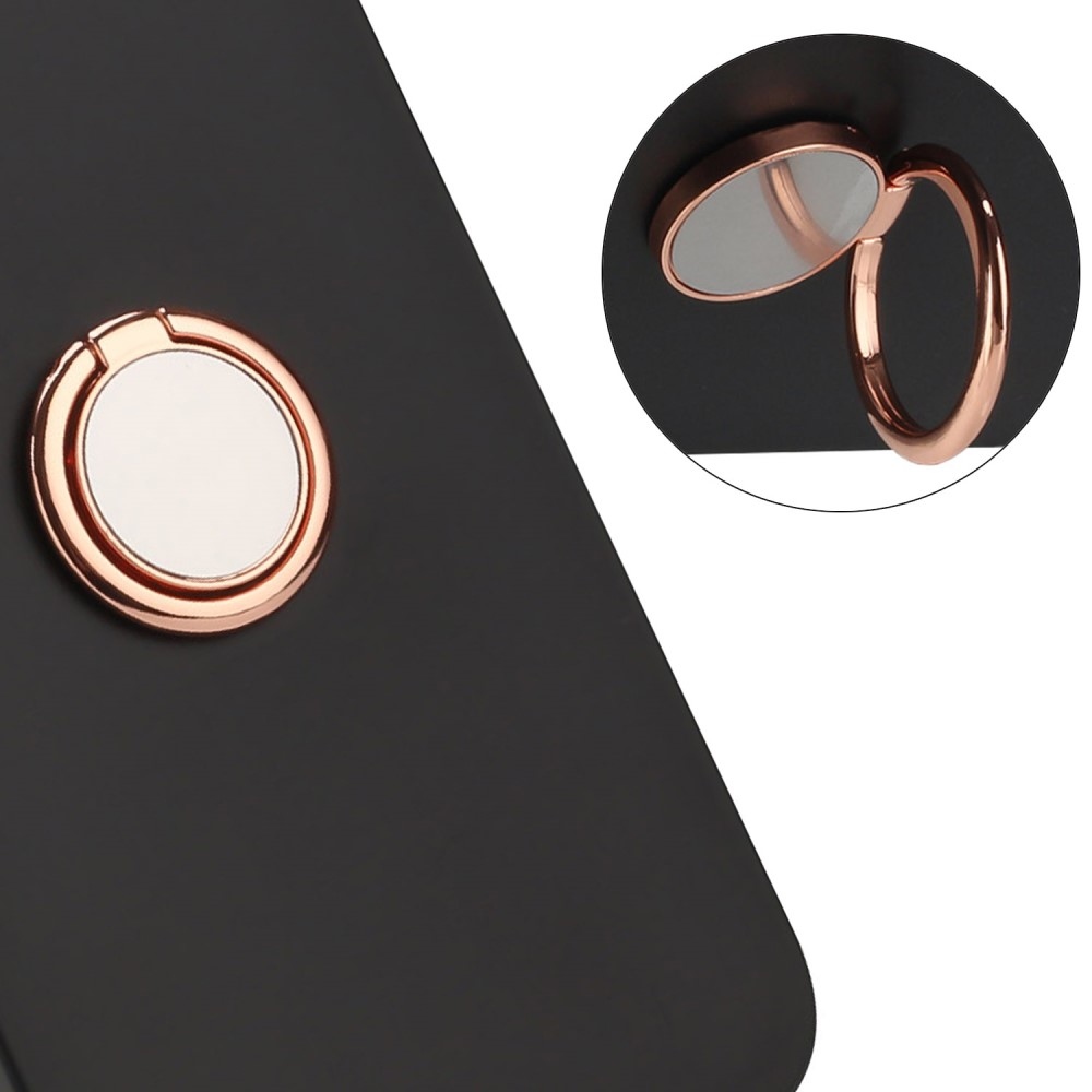 Matný gélový obal s krúžkom na prst na Samsung Galaxy M15 5G - čierny/ružovozlatý