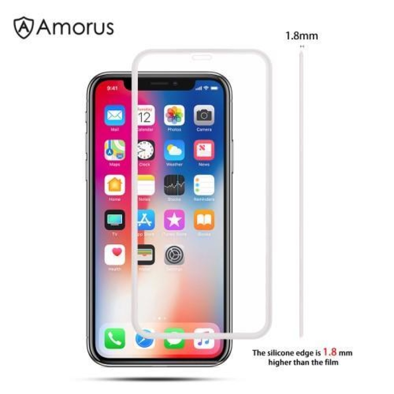 AMS celoplošné tvrdené sklo so silikónovým okrajom na mobil Apple iPhone 11 Pro 5.8 (2019) - biele