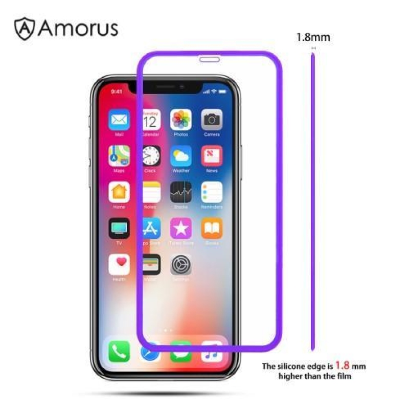 AMS celoplošné tvrdené sklo so silikónovým okrajom na mobil Apple iPhone 11 Pro 5.8 (2019) - fialové