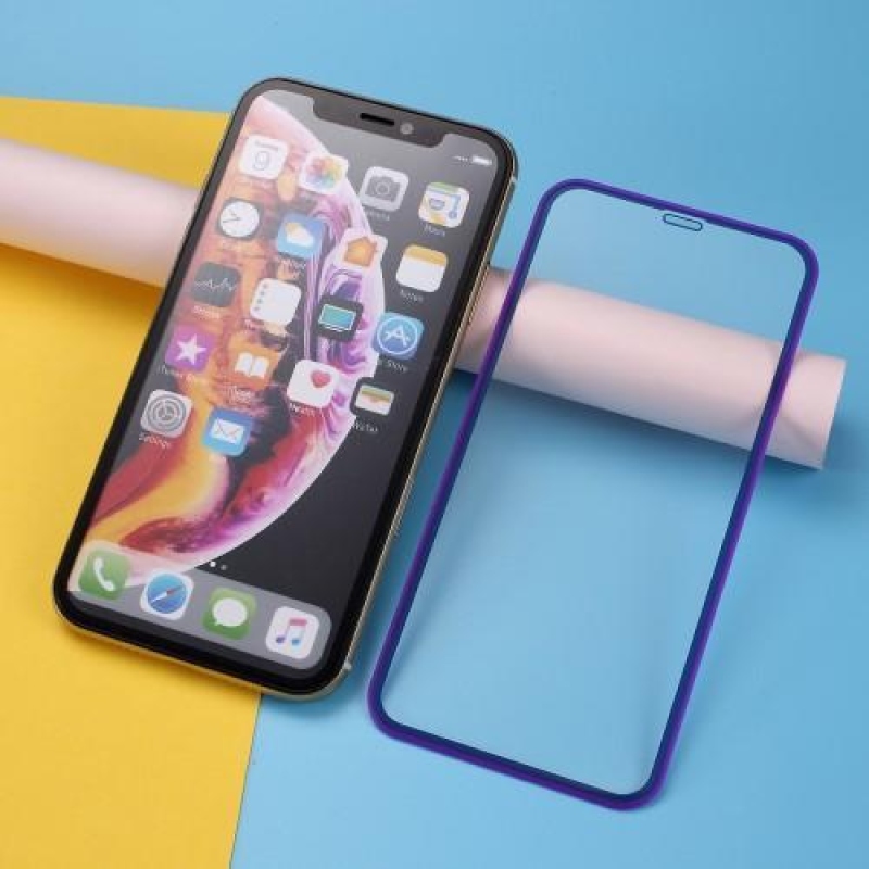 AMS celoplošné tvrdené sklo so silikónovým okrajom na mobil Apple iPhone 11 Pro 5.8 (2019) - fialové