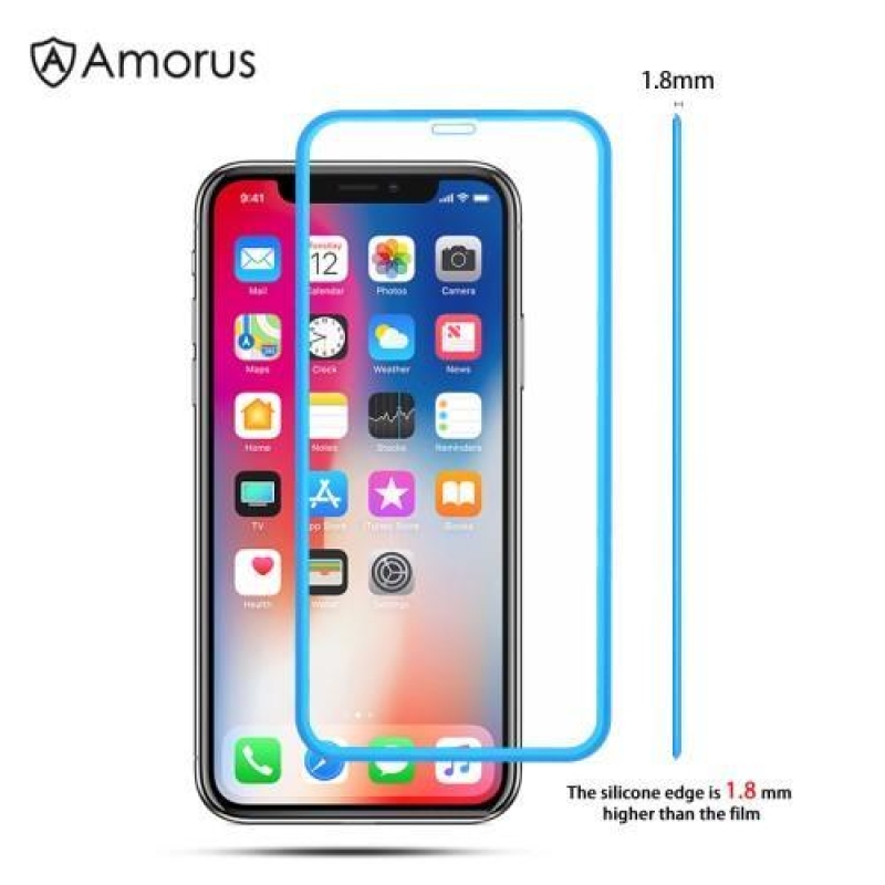 AMS celoplošné tvrdené sklo so silikónovým okrajom na mobil Apple iPhone 11 Pro 5.8 (2019) - modré