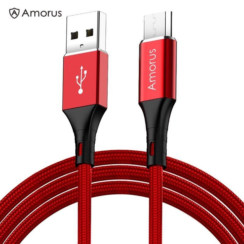 AMS tkaný micro USB kábel pre nabíjanie a synchronizáciu / 1m - červený