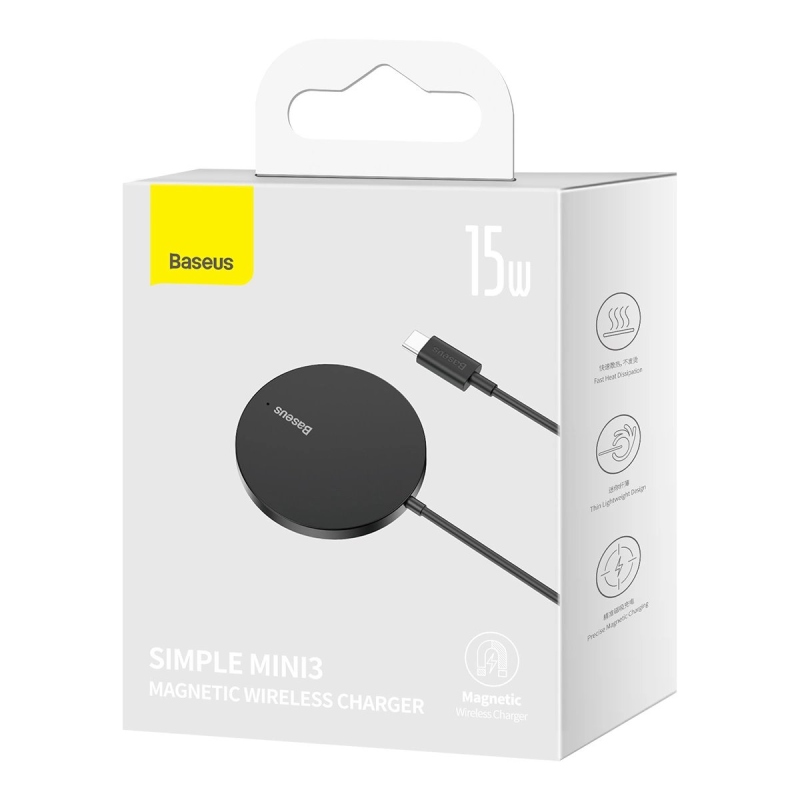 Baseus Simple Mini3 Magnetická Bezdrôtová Nabíjačka 15W Black