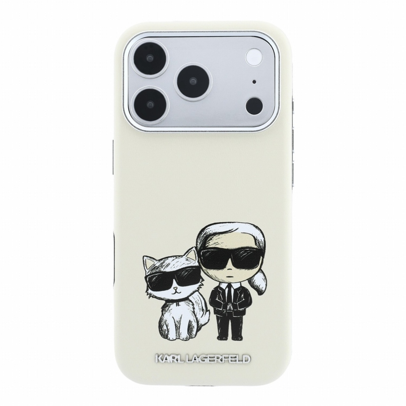 Karl Lagerfeld PU Semi Wrap Smooth Sketch Bodies Magsafe zadný kryt pre iPhone 18 Pro, béžový