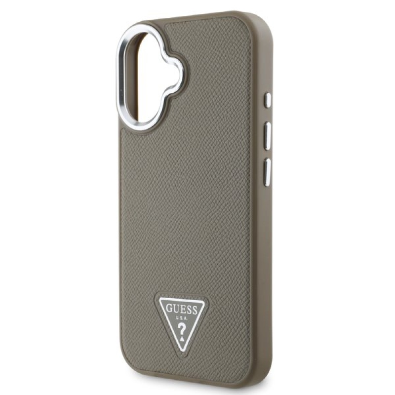 Guess PU Grained Triangle Logo Zadný Kryt pre iPhone 16 Brown