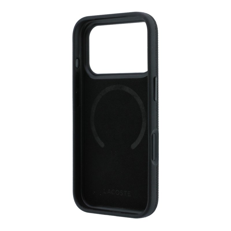 Lacoste PVC Petit Pique Semi Wrap Ring Stand MagSafe zadný kryt pre iPhone 18 Pro Max, čierny