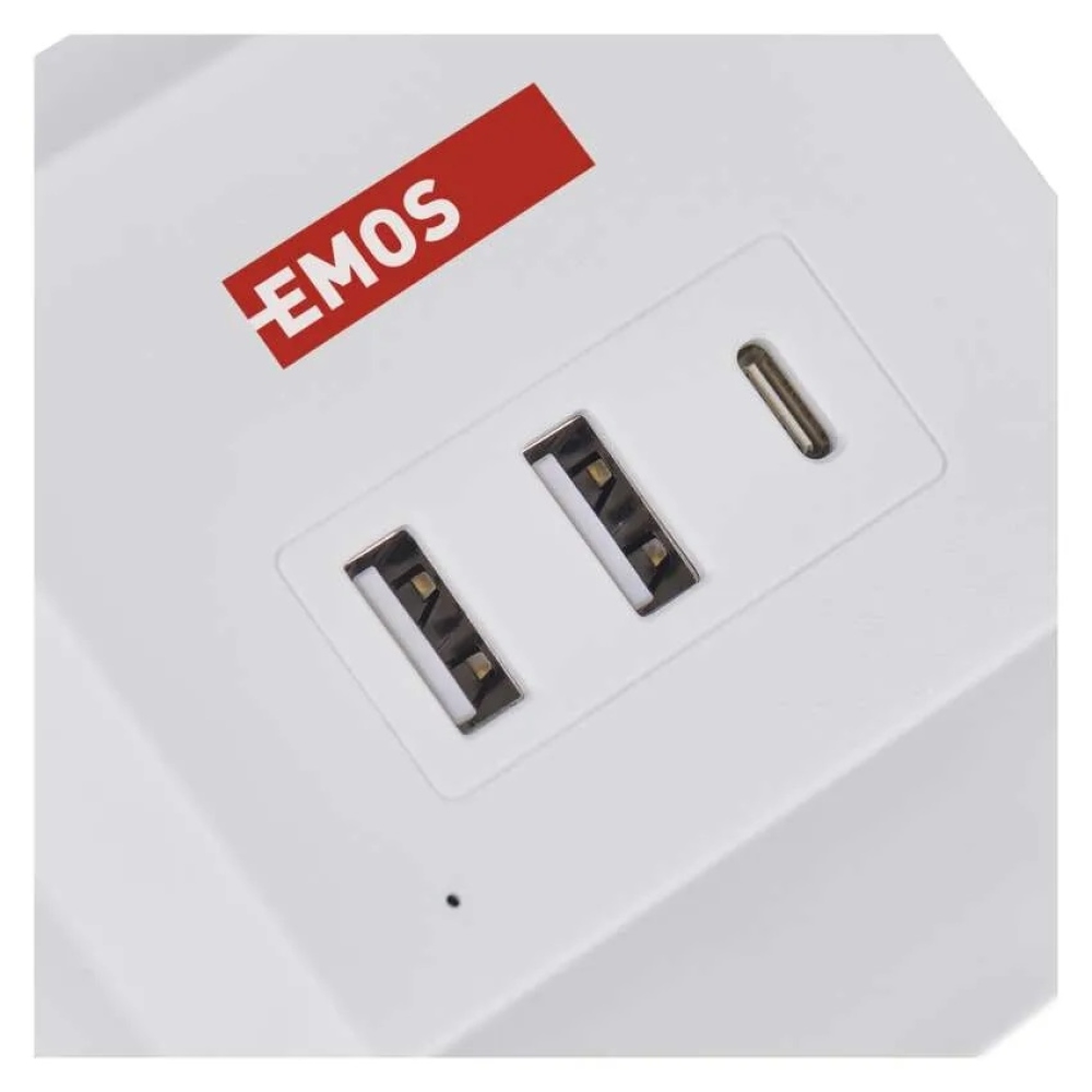 Predlžovací kábel - kocka 2 m / 2 zásuvky / biely / 2×USB-A+1×USB-C+Qi / 1,5 mm2