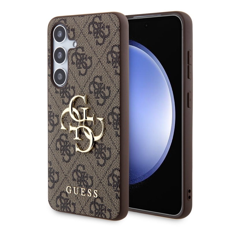 Guess PU 4G Metal Logo Zadný Kryt pre Samsung Galaxy S24 Brown