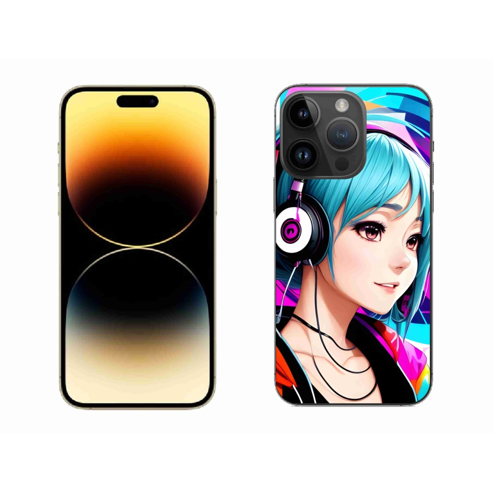 Gélový kryt mmCase na iPhone 14 Pro Max - dievča so slúchadlami