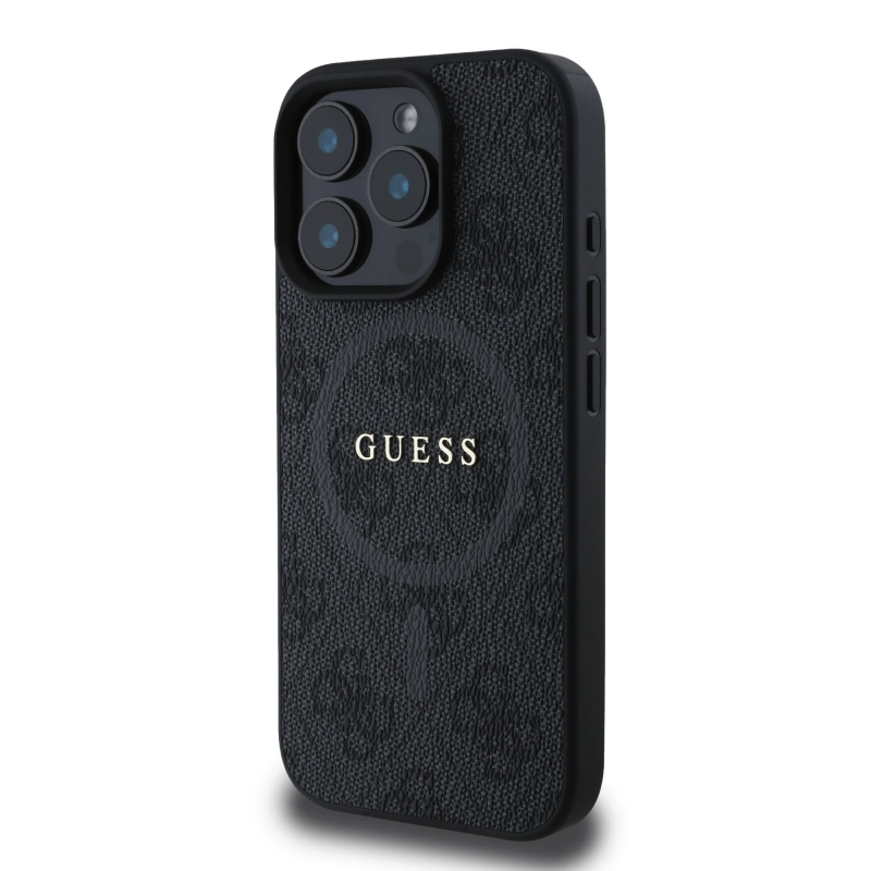 Guess PU Leather 4G Colored Ring MagSafe Zadný Kryt pre iPhone 16 Pro Black