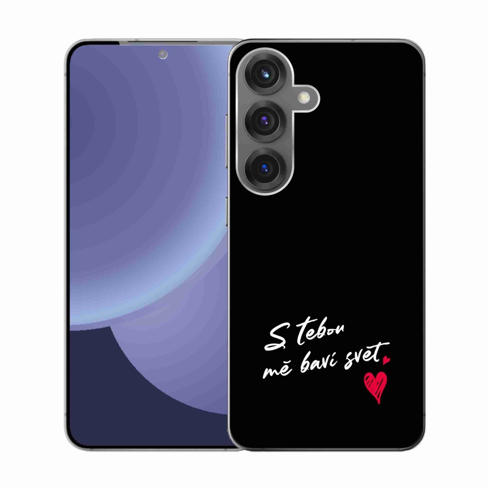 Gélový kryt mmCase na Samsung Galaxy S25 - zamilovaný text 1 čierne pozadie