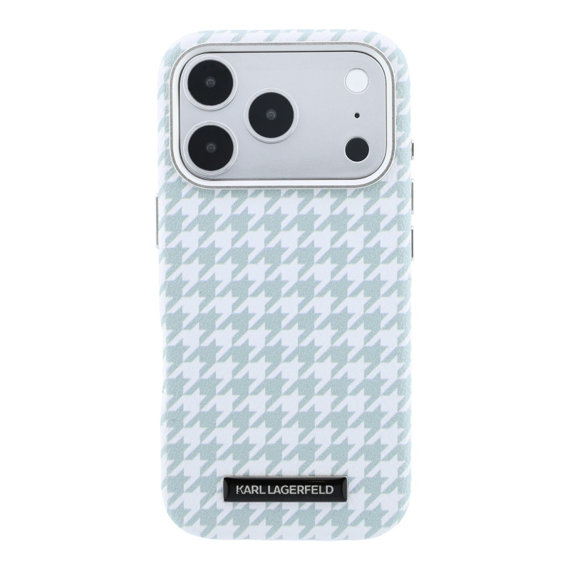 Karl Lagerfeld PU Houndstooth Resin Plate Zadný kryt MagSafe pre iPhone 17 Pro Blue
