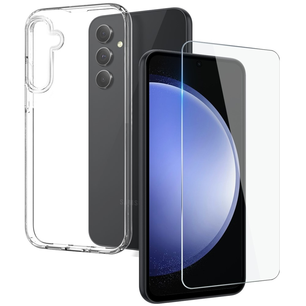 NORTHJO priehľadný gélový obal + tvrdené sklo na Samsung Galaxy S23 FE - priehľadný