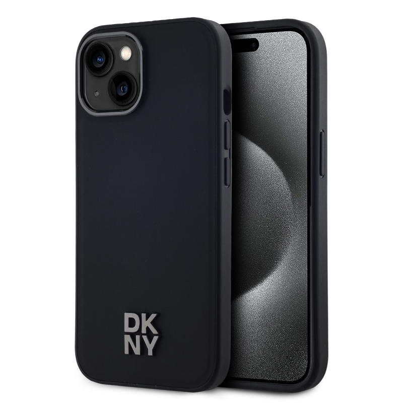 DKNY PU Leather Stack Logo Magsafe Zadný Kryt pre iPhone 15 Black